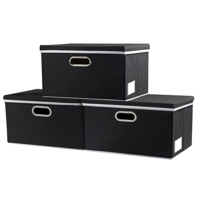 PRANDOM Large Collapsible Storage Bins with Lids [3-Pack] Linen/Cotton Blend Foldable Storage Boxes Organizer Containers Baskets Cube with Cover for Home Bedroom Closet Office Nursery(17.7x11.8x11.8)