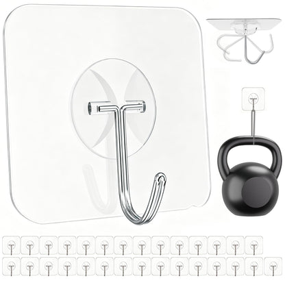 Large Hooks for Hanging Heavy-Duty 44Ib(Max) 10 Packs, Wall Hangers without Nails Self-Adhesive Traceless Clear and Removable, Waterproof and Rustproof Multiple Uses for Bathroom Kitchen Home