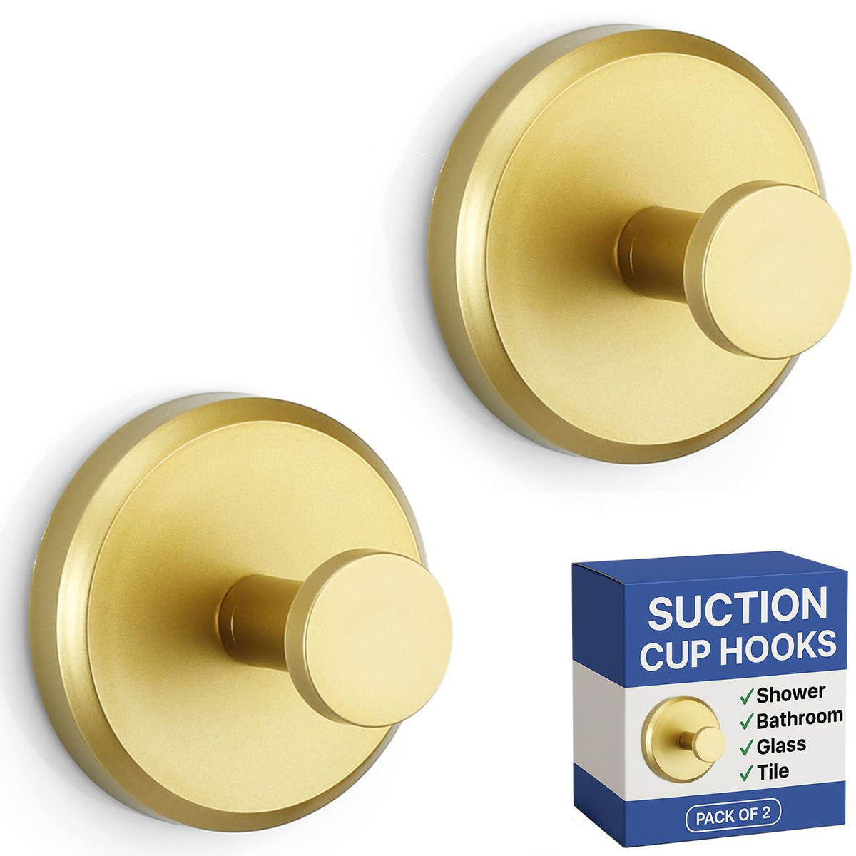 HOME SO Suction Cup Hooks for Shower & Bathroom Towel Holder 2-Pack Black