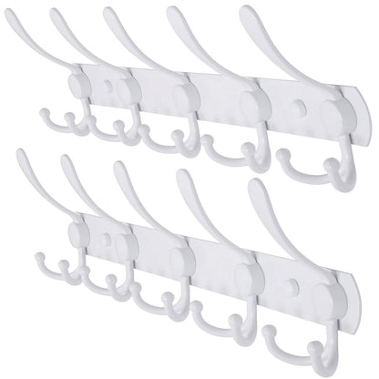 Dseap Coat Rack Wall Mounted - 5 Tri Hooks, Heavy Duty, Stainless Steel, Metal Coat Hook Rail for Coat Hat Towel Purse Robes Mudroom Bathroom Entryway (Black, 2 Packs)