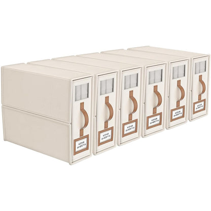 8 Pack Foldable Bed Sheets Set Organizers and Storage(King & Queen Size),Linen Fabric Closet Organizers with Window,Folding Bedding Storage Box for Bedsheets and Pillow Cube Organizer-Beige