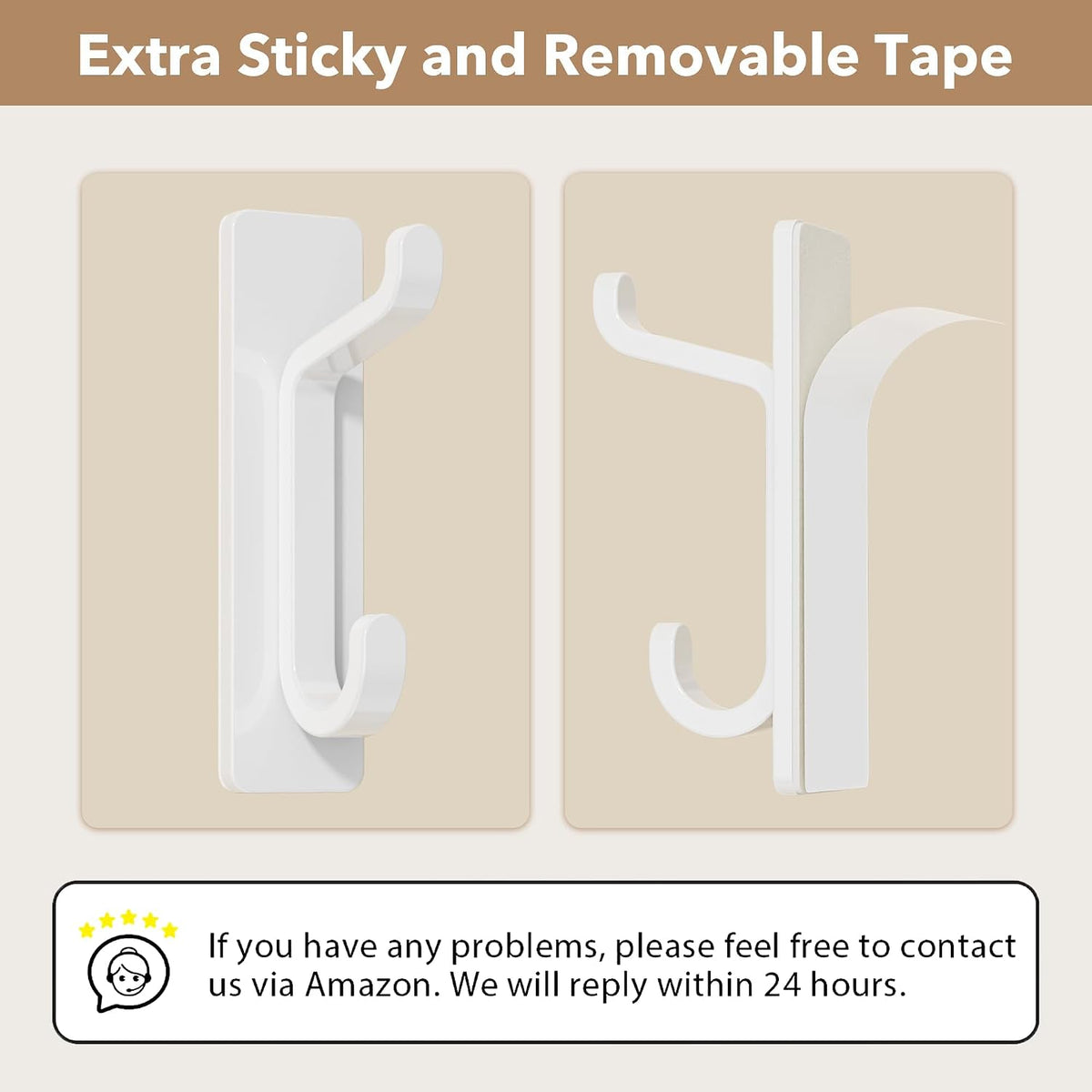 pickpiff 13LB Strong Stick-on Hooks for Coat & Towel, White 6 Pack