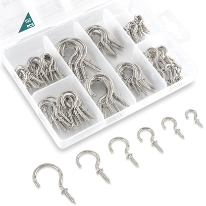 EIENHOSHI 105 Pcs Screw Hooks, 6 Sizes Bronze Cup Hooks, Screw Hooks for Hanging, Metal Cup Hooks Screw in (1/2", 5/8", 3/4", 7/8", 1'', 1-1/4")