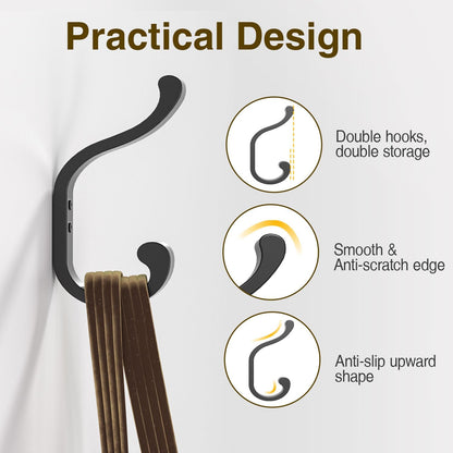 Coat Hooks Wall Mount,Heavy Duty Wall Hooks for Backpack,Towel,Black 4 Pack