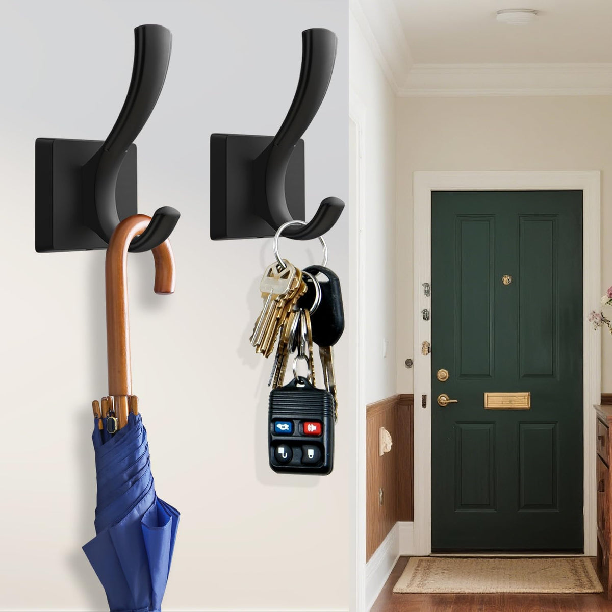 TOFIIGREM Black Towel Hooks Coat Hooks for Wall, Hand Towel Holder Robe Hook for Bathroom, Entryway Hat Hooks for Hanging Coat Towels Keys Hats (6 Pack)