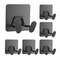 Adhesive Shower Hooks for Inside - Extra Sticky Stainless, Razor Holder Shower Accessories, Wall Mounted Self-Adhesive Double Hooks for Razor, Loofah, Towel, Shaver, Coat, Key, Matt Black, 4-Pack