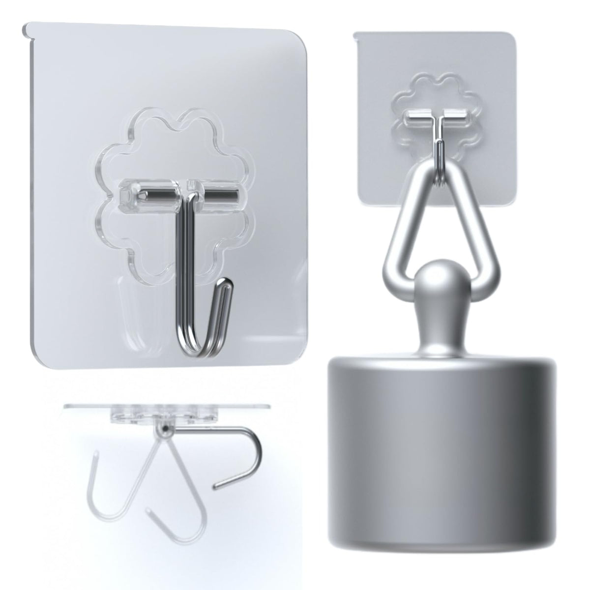 DDMY Adhesive Wall Hooks Heavy Duty 50LB Clear Hook 24 Pack for Hanging