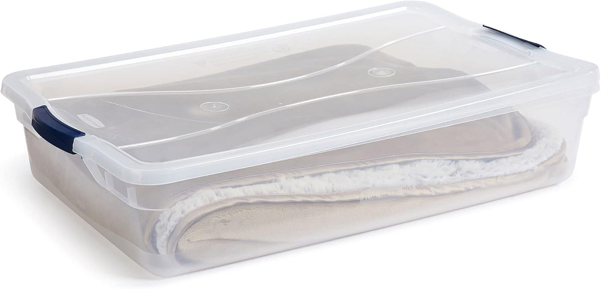 Rubbermaid Cleverstore 42 Quart Stackable Plastic Storage Container Organizer Bin with Latching Lids for Garage, Closet, and Classroom, Clear, 4 Pack
