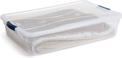 Rubbermaid Cleverstore 42 Quart Stackable Plastic Storage Container Organizer Bin with Latching Lids for Garage, Closet, and Classroom, Clear, 4 Pack