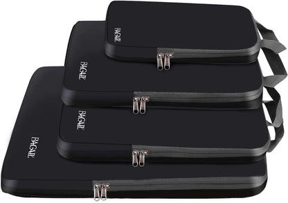 BAGAIL 4 Set/6 Set/8 Set Compression Packing Cubes Travel Accessories Expandable Packing Organizers (Half Mesh, 6-Black)