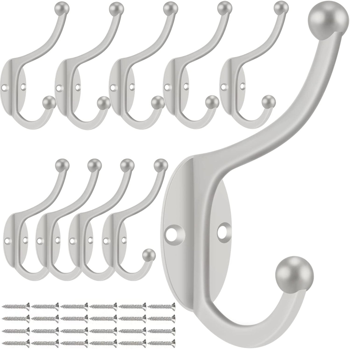 ZEYU Wall Hooks,10Pcs Coat Hooks Hardware Towel Hooks for Hanging Coats Double No Rust Black Robe Hooks Wall Mounted with Screws for Key, Towel, Bags, Cup, Hat