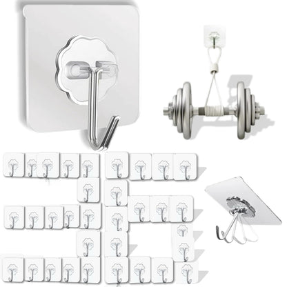 DDMY Adhesive Wall Hooks Heavy Duty 50LB Clear Hook 24 Pack for Hanging