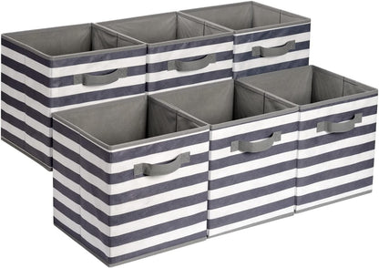 Amazon Basics Collapsible Fabric Storage Cubes Organizer with Handles, Sturdy Storage Bins for Organization, 10.5" x 10.5" x 11", Beige, 6-Pack