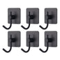 VAEHOLD 6 Pack Adhesive Wall Hooks, Heavy Duty Sticky Holder Aluminum Towel Hooks for Hanging Coat, Hat, Key, Clothes, Closet Hook Wall Mount for Kitchen, Bathroom, Office (Black)