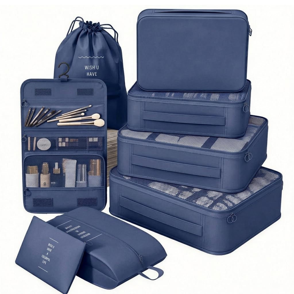 8 Set Packing Cubes for Travel, Suitcase Organizer Bags for Luggage (Cream)