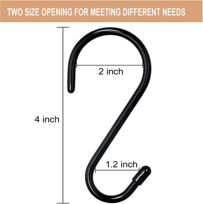 DINGEE 4 Inch 12 Pack S Hooks - Heavy Duty, Large Rubber Coated Black Non Slip Metal Hooks for Closet, Garden, Jeans, Plants, Jewelry, Pot, Pan, Cups, Towels