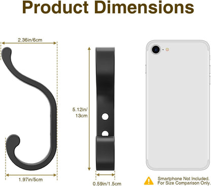 Coat Hooks Wall Mount,Heavy Duty Wall Hooks for Backpack,Towel,Black 4 Pack