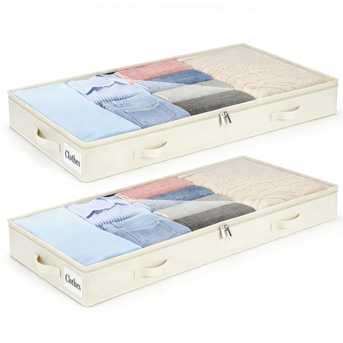 Under Bed Storage Container Bins 2 Pack, 4 Inch Thin Low Profile Underbed Clothes Storage Organizer for Dorm & Home, Use for Blanket and Toy Storage Box W/ Sturdy Bottom/Sides, Foldable Thick Fabric