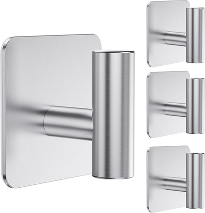 Aikzik 4 Pack Large Heavy Duty Wall Hooks - 26lb Max, Stainless Steel Adhesive Towel Hook, Shower Hooks for Hanging Towel, Coat, Robe, Wall Hook for Use in Bathroom, Kitchen and Door, Matte Black