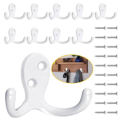 Homanu 14 Pack Black Coat Hooks Wall Mounted Double Prong with 28 Screws