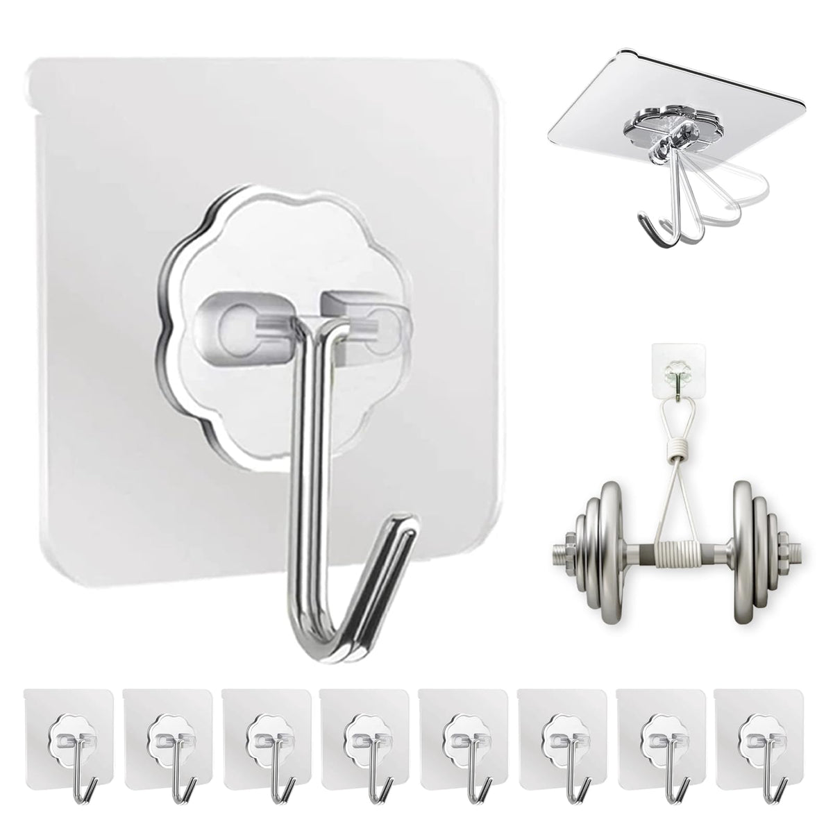 DDMY Adhesive Wall Hooks Heavy Duty 50LB Clear Hook 24 Pack for Hanging