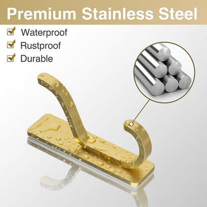 Adhesive Wall Hooks for Towel/Coat,13Lb Strong Stick-On Hooks, Gold 4 Pack