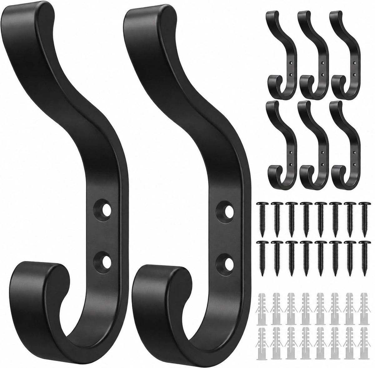 Coat Hooks Wall Mount,Heavy Duty Wall Hooks for Backpack,Towel,Black 4 Pack