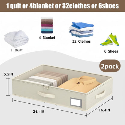 EE-RoomWorld Under Bed Storage with Wheels, No Assemble Required 5.5 inches height beige under bed storage bins,Low Profile Rolling Underbed Shoe Storage containers，dorm underbed storage drawers