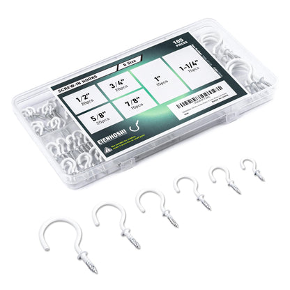 EIENHOSHI 105 Pcs Screw Hooks, 6 Sizes Bronze Cup Hooks, Screw Hooks for Hanging, Metal Cup Hooks Screw in (1/2", 5/8", 3/4", 7/8", 1'', 1-1/4")