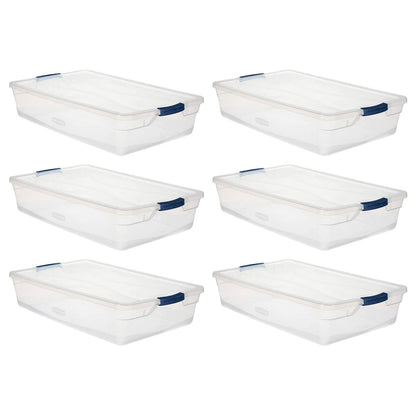 Rubbermaid Cleverstore 42 Quart Stackable Plastic Storage Container Organizer Bin with Latching Lids for Garage, Closet, and Classroom, Clear, 4 Pack