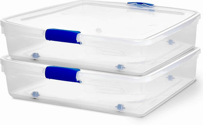 HOMZ Secure Latch, Clear Under Bed Plastic Storage Bins, 56 Quart, 2 Pack