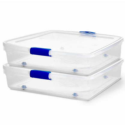 HOMZ Secure Latch, Clear Under Bed Plastic Storage Bins, 56 Quart, 2 Pack