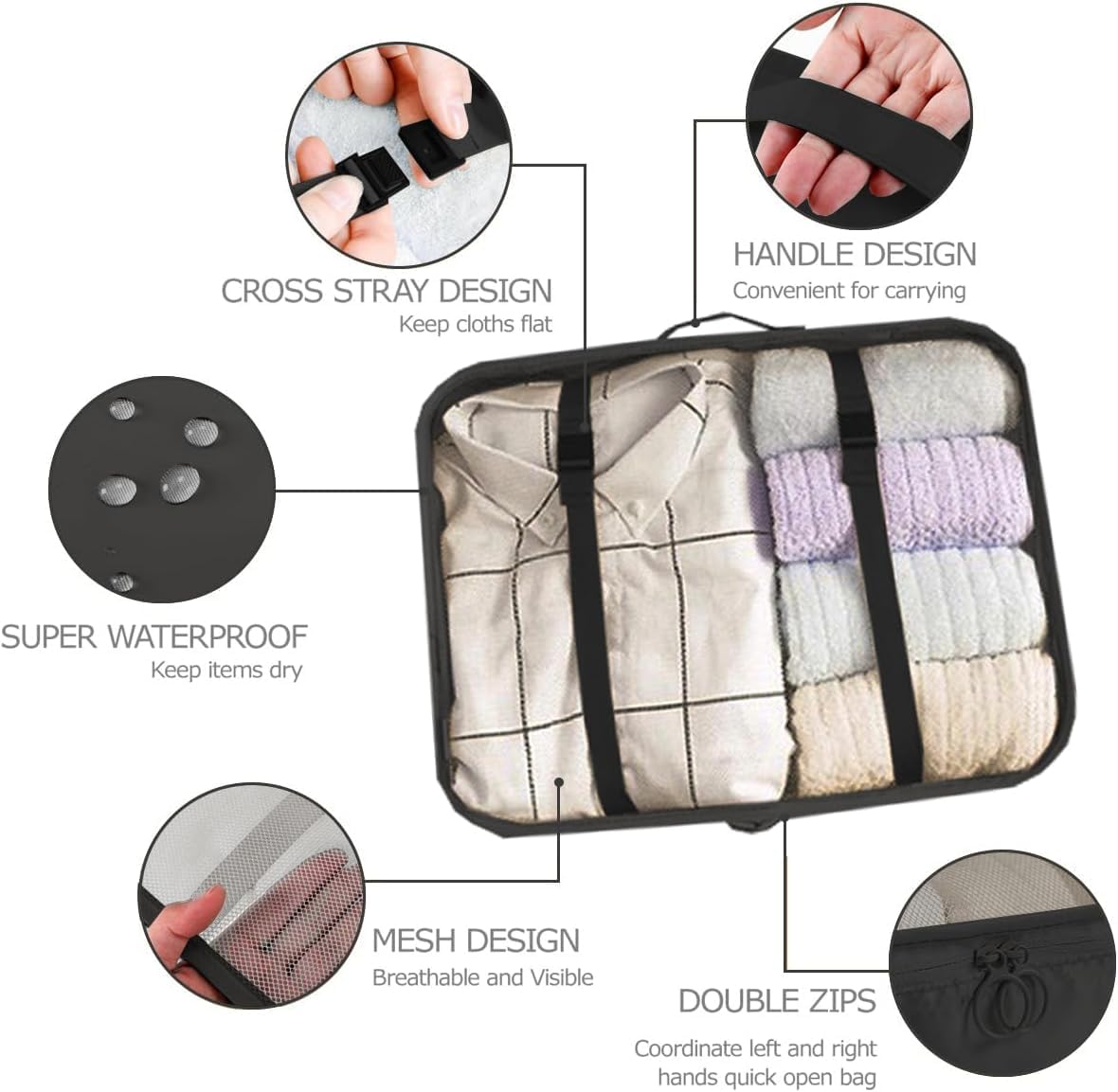 LANSKLBD 6/8 Set Packing Cubes for Suitcases Travel Luggage Packing Organizers,Travel Accessories Essentials Luggage Organizer with Shoe/Tioletry/Laundry Bag (Black, 6 set)