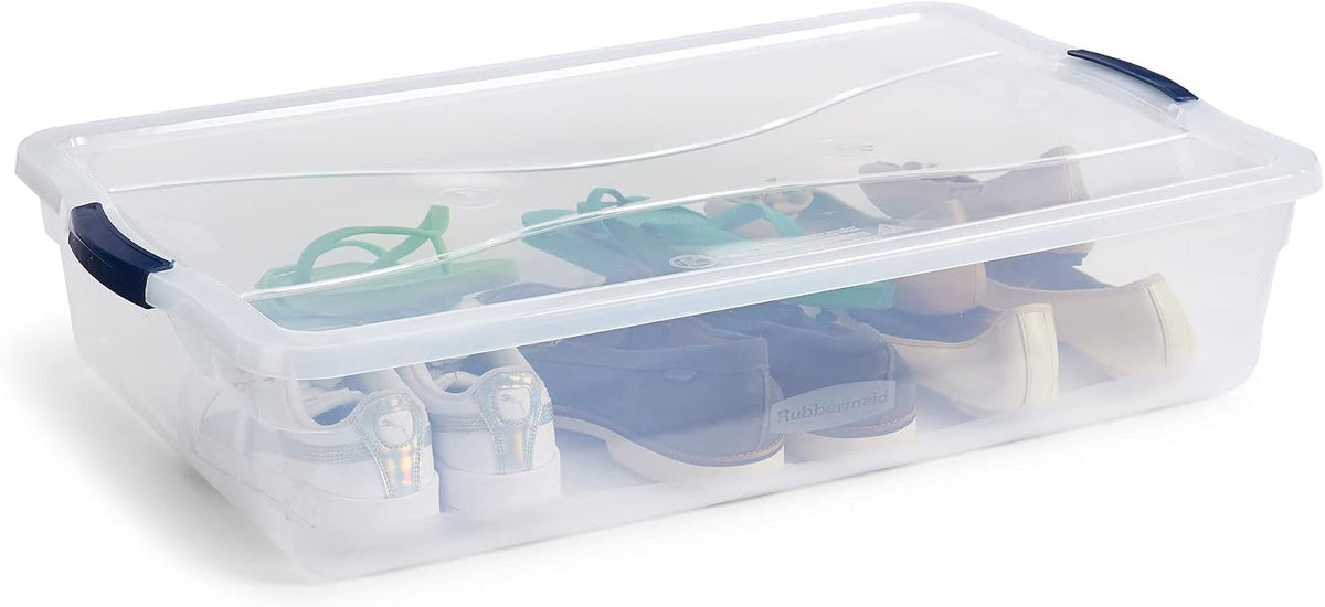 Rubbermaid Cleverstore 42 Quart Stackable Plastic Storage Container Organizer Bin with Latching Lids for Garage, Closet, and Classroom, Clear, 4 Pack