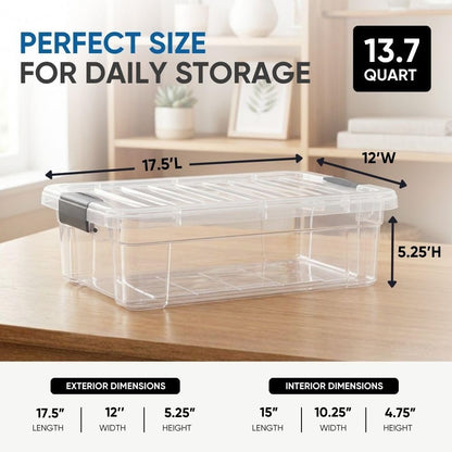 Superio 13.7 Quart Clear Plastic Storage Bin with Lid, Stackable Organizer Box, BPA-Free Storage Container for Home, Garage, School & Office, 1 Pack