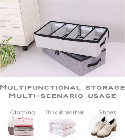 AARAINBOW 2 Packs Foldable Under Bed Clothes Organizer with Lids, Underbed Storage Container with Adjustable Dividers, UnderBed Storage Bins with Handles and Clear Window (Gray+Light Gray)