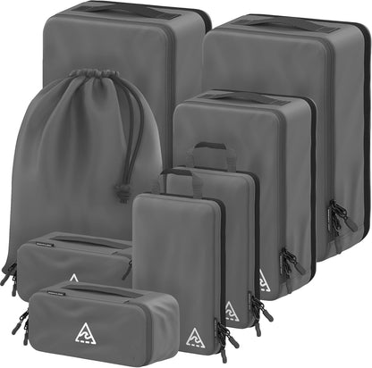 Well Traveled 8 pcs Compression Packing Bags Cubes Set with HybridMax Double-Capacity Design - Packing Cubes for Travel Compression to Maximize Limited Luggage Space, Black