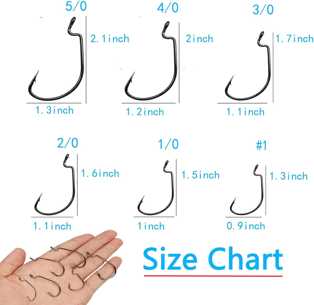 Afmivs Worm Hooks for Bass Fishing Hooks, 110pcs Bass Hooks Fishing, 6 Sizes Fishing Hooks Freshwater, Eagle Claw Hooks #1 1/0 2/0 3/0 4/0 5/0 Black High Carbon Steel with Portable Plastic Box