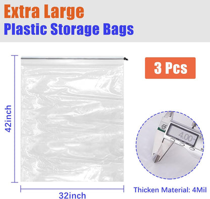 32x42 Inch Large Clear Plastic Suitcase Storage Bags, 3 Pack, 4 Mils