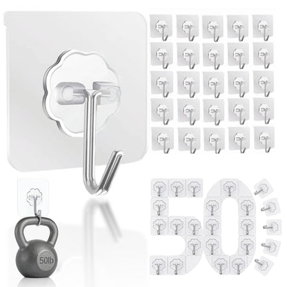 DDMY Adhesive Wall Hooks Heavy Duty 50LB Clear Hook 24 Pack for Hanging