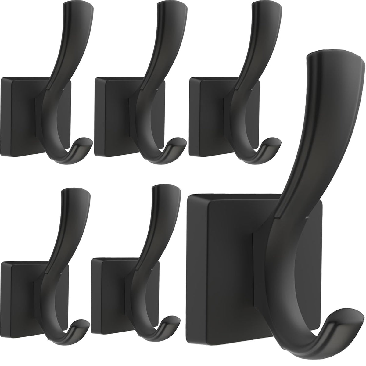 TOFIIGREM Black Towel Hooks Coat Hooks for Wall, Hand Towel Holder Robe Hook for Bathroom, Entryway Hat Hooks for Hanging Coat Towels Keys Hats (6 Pack)