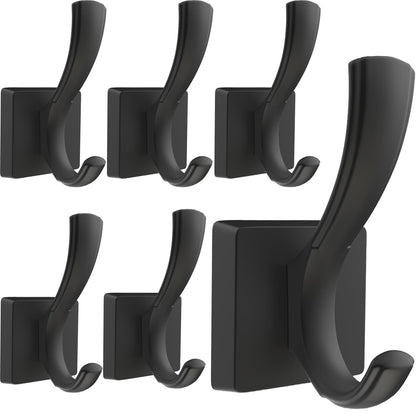 TOFIIGREM Black Towel Hooks Coat Hooks for Wall, Hand Towel Holder Robe Hook for Bathroom, Entryway Hat Hooks for Hanging Coat Towels Keys Hats (6 Pack)