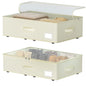 EE-RoomWorld Under Bed Storage with Wheels, No Assemble Required 5.5 inches height beige under bed storage bins,Low Profile Rolling Underbed Shoe Storage containers，dorm underbed storage drawers