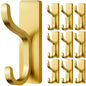 Adhesive Wall Hooks for Towel/Coat,13Lb Strong Stick-On Hooks, Gold 4 Pack