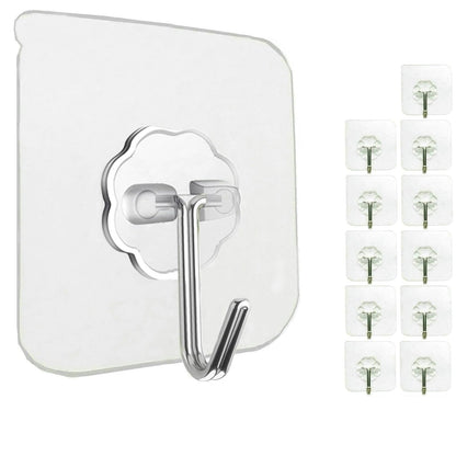 Jwxstore 24 Pack Adhesive Wall Hooks Clear 33LB Heavy Duty Sticky Hooks