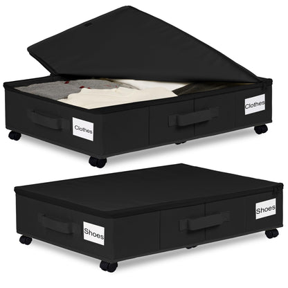 Vincona Under Bed Storage with Wheels, 2 Pack Under Bed Storage Containers with Label Holders for Clothes, Shoes and Blankets, Rolling Underbed Shoe Organizer with Cover, Beige (30.71x15.7x7.28 in)