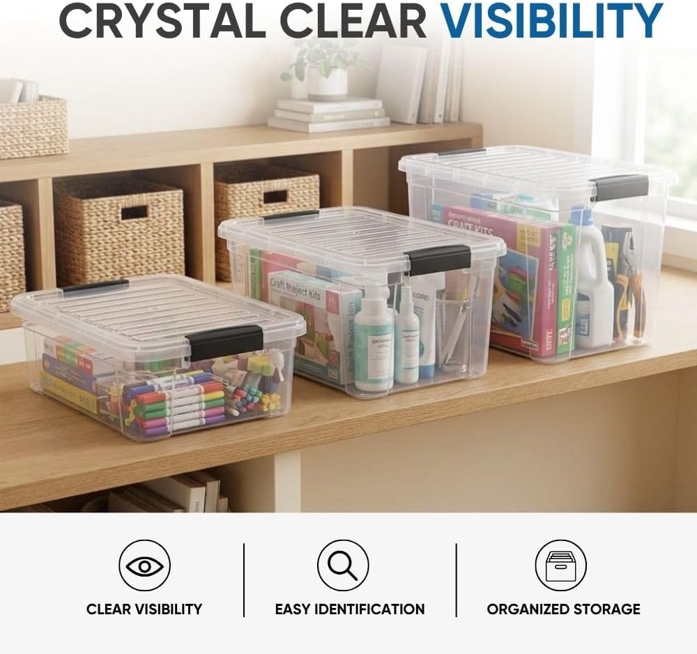 Superio 13.7 Quart Clear Plastic Storage Bin with Lid, Stackable Organizer Box, BPA-Free Storage Container for Home, Garage, School & Office, 1 Pack