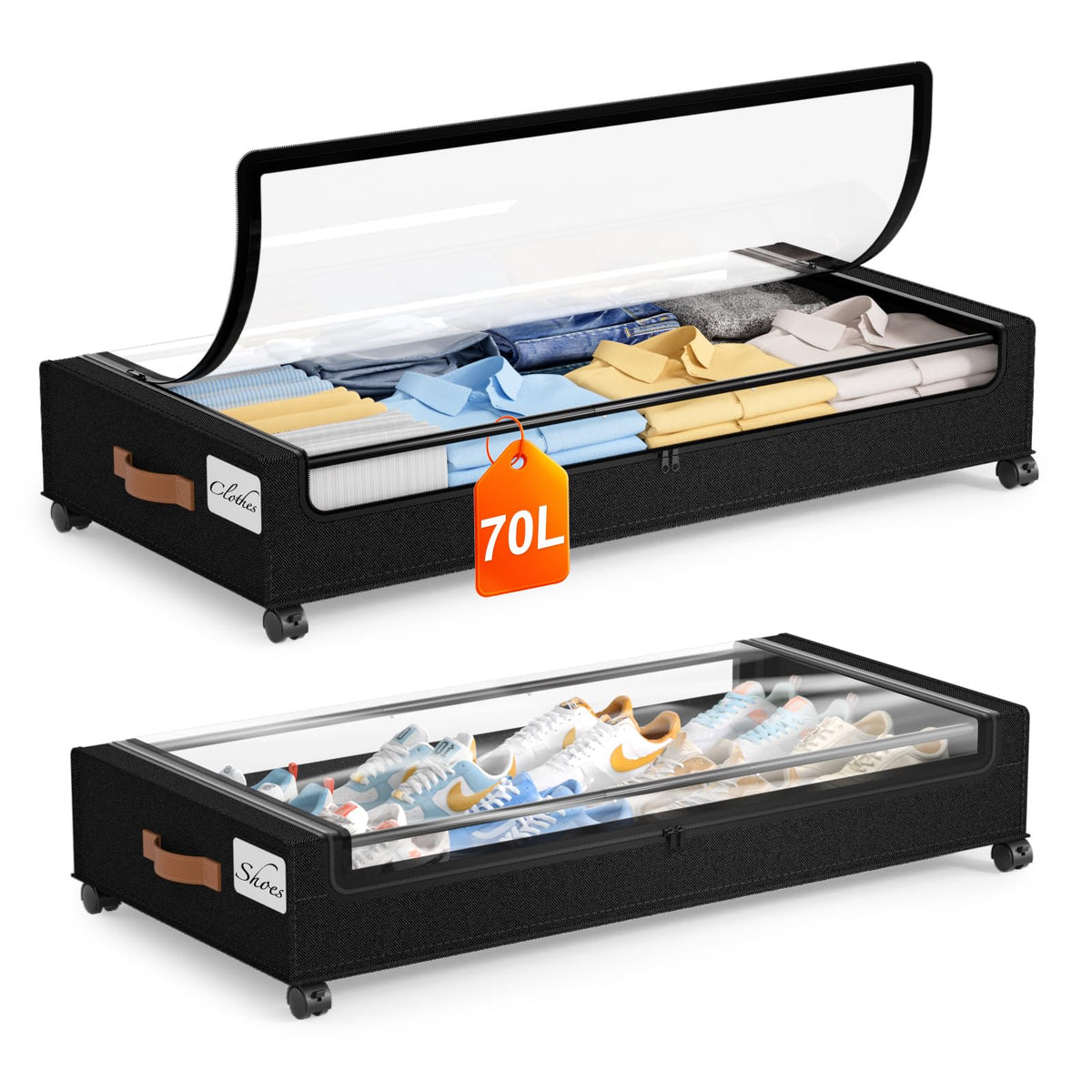 Yecaye Under Bed Storage with Wheels, 2Pack Under Bed Storage Containers, Underbed Shoe Storage Organizer, Rolling Under Bed Metal Drawers for Clothes, Blankets(30.71 x 16.93 x 6.69 in)