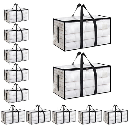 Moving Bags Extra Large 8 Pack - Heavy Duty Storage Totes with Wrap-Around Handles & Reinforced Zippers - Foldable Moving Box Alternative, Water-Resistant for Dorm, Closet & Under Bed Storage (Clear)