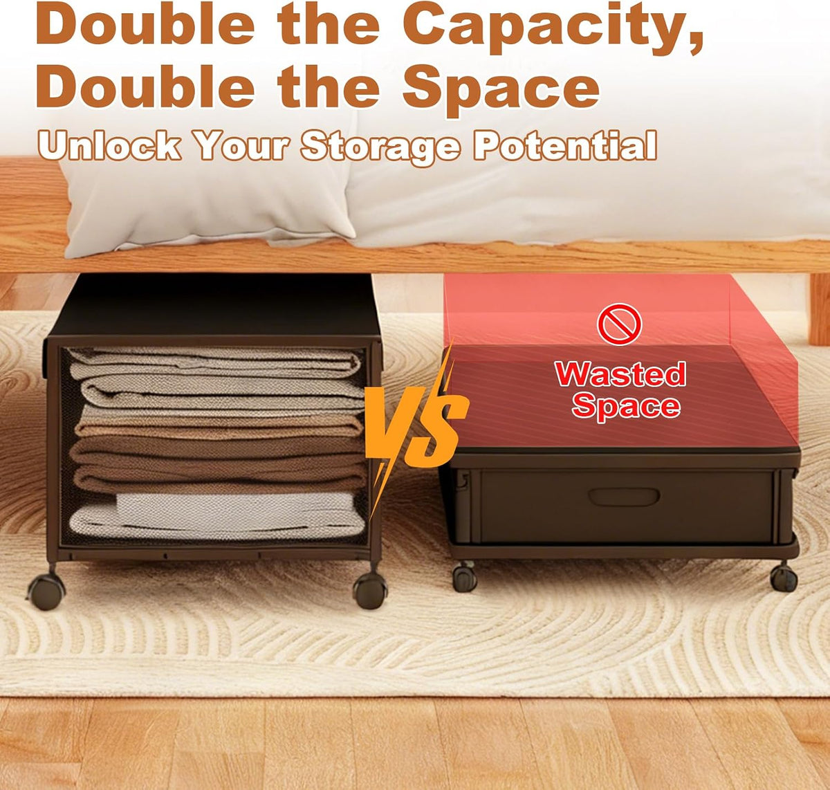 Fokyfok 2Pack Under Bed Storage Containers,12 inch Height,31 inch Long